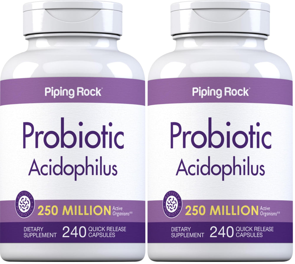 Piping Rock Probiotic Acidophilus Capsules bottle showing 250M CFU and 240 capsules