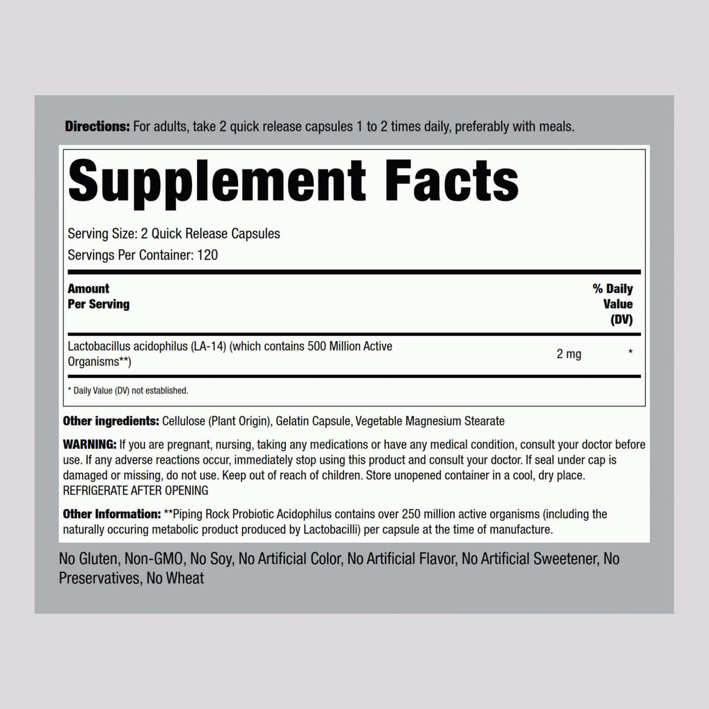 Product label highlighting 250 Million CFU per capsule