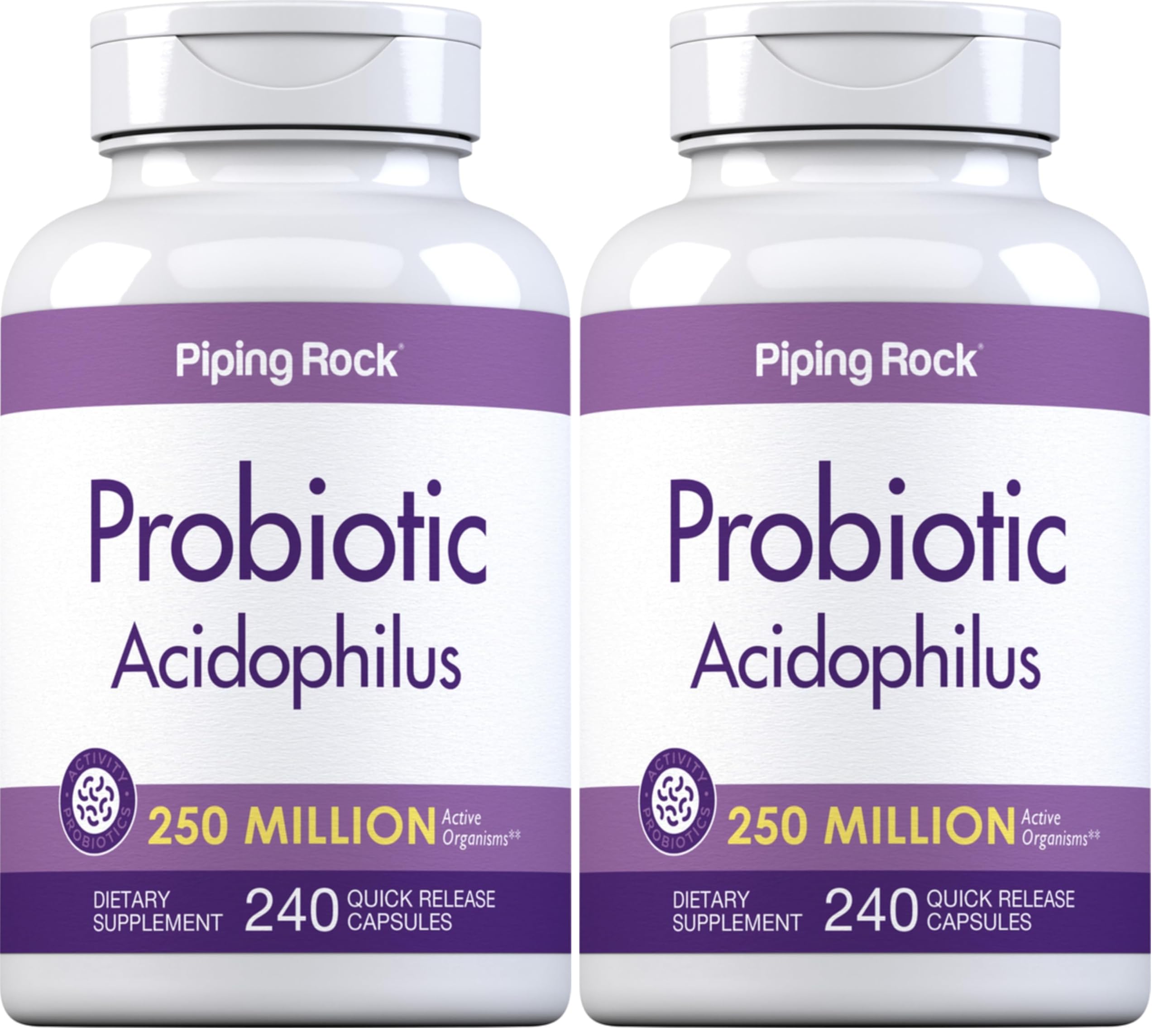 Bottle of Piping Rock Probiotic Acidophilus capsules with label