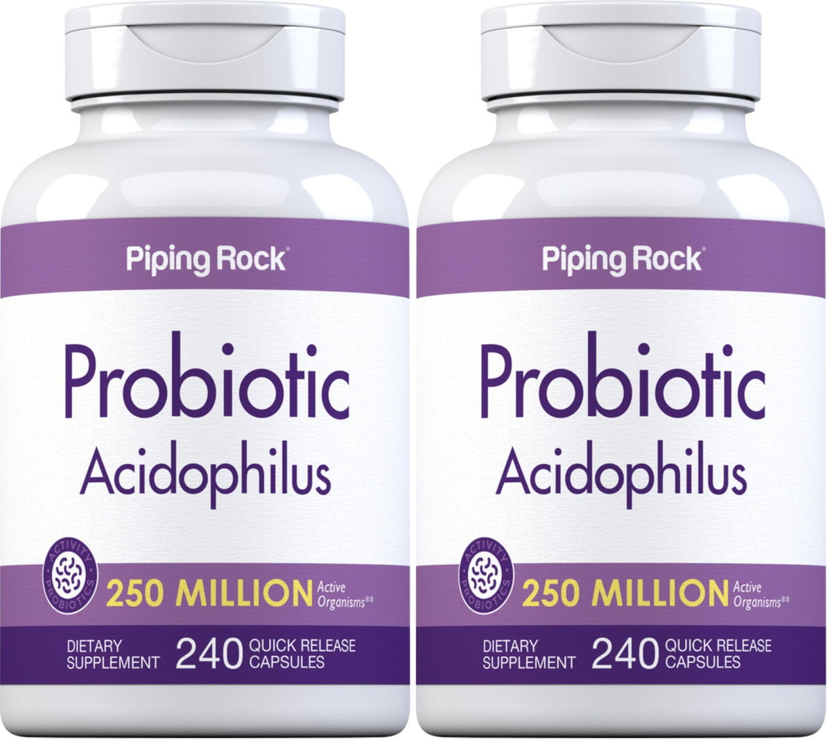 Bottle of Piping Rock Probiotic Acidophilus capsules with label