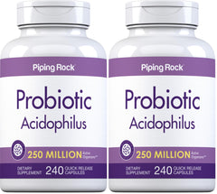 Bottle of Piping Rock Probiotic Acidophilus capsules with label