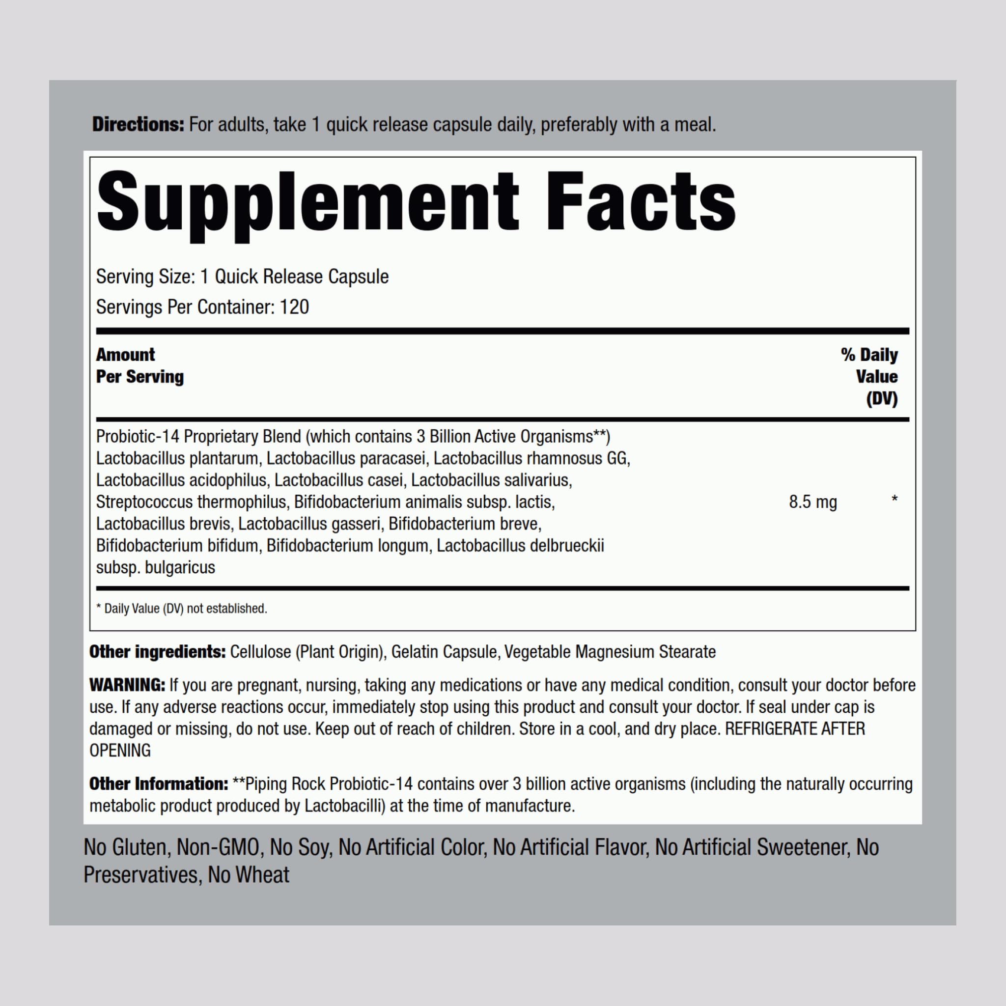 Probiotic capsules for women and men with 14 strains – 120 quick release pills