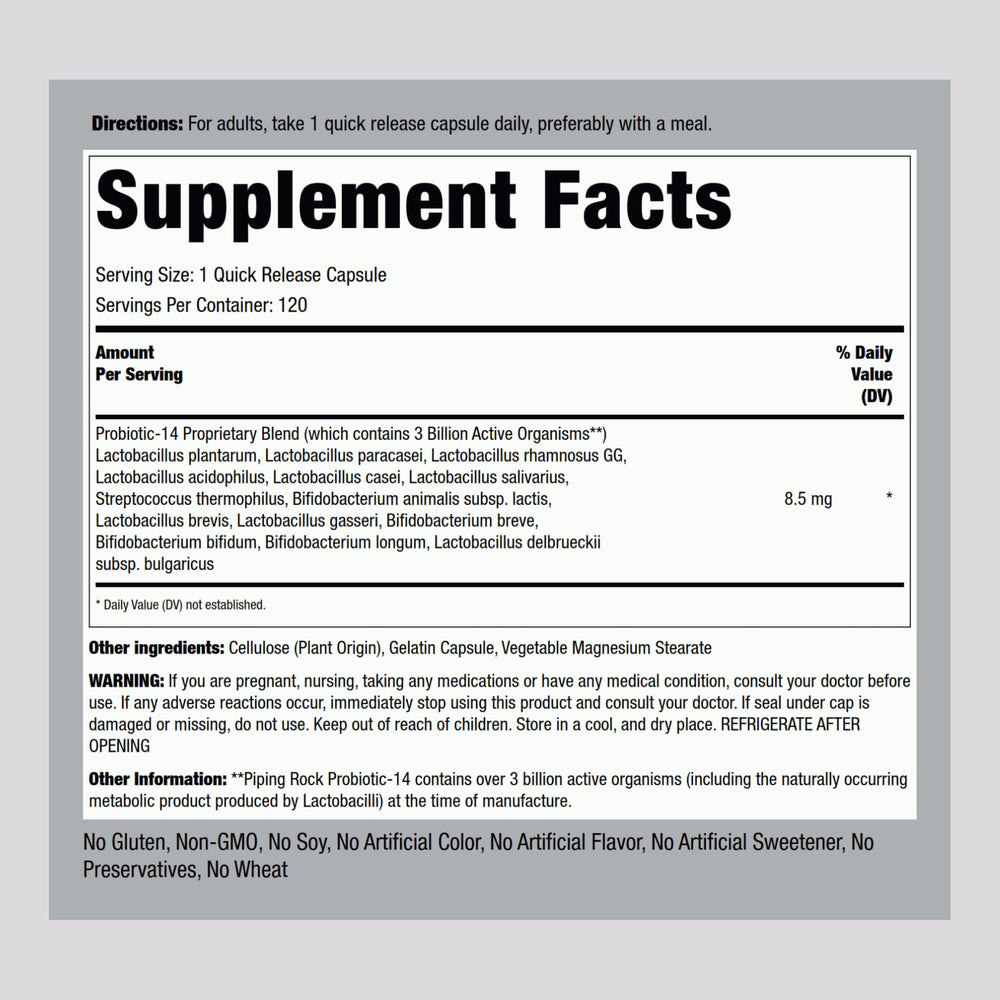 Probiotic capsules for women and men with 14 strains – 120 quick release pills