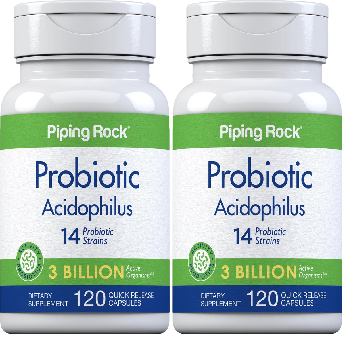 Piping Rock Probiotic Acidophilus Capsules 3 Billion Live Cultures – 120 Quick Release Pills, Pack of 2
