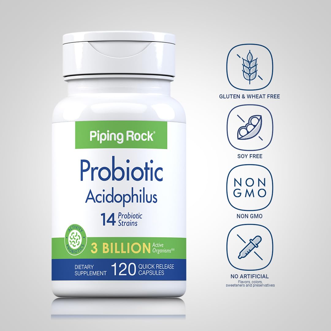 Piping Rock Probiotic Acidophilus pack-of-2-box emphasizes value and reliability.
