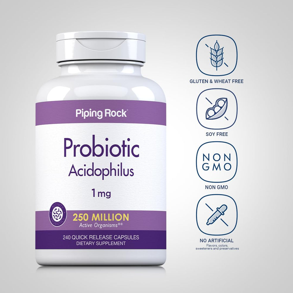 Piping Rock Probiotic Acidophilus packaging front emphasizes value in a two-pack