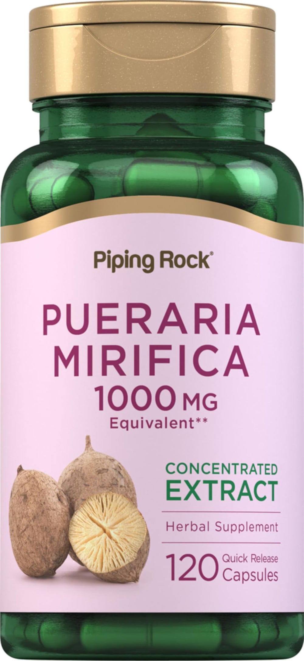 Bottle of Piping Rock Pueraria Mirifica capsules – 1000mg, 120 count