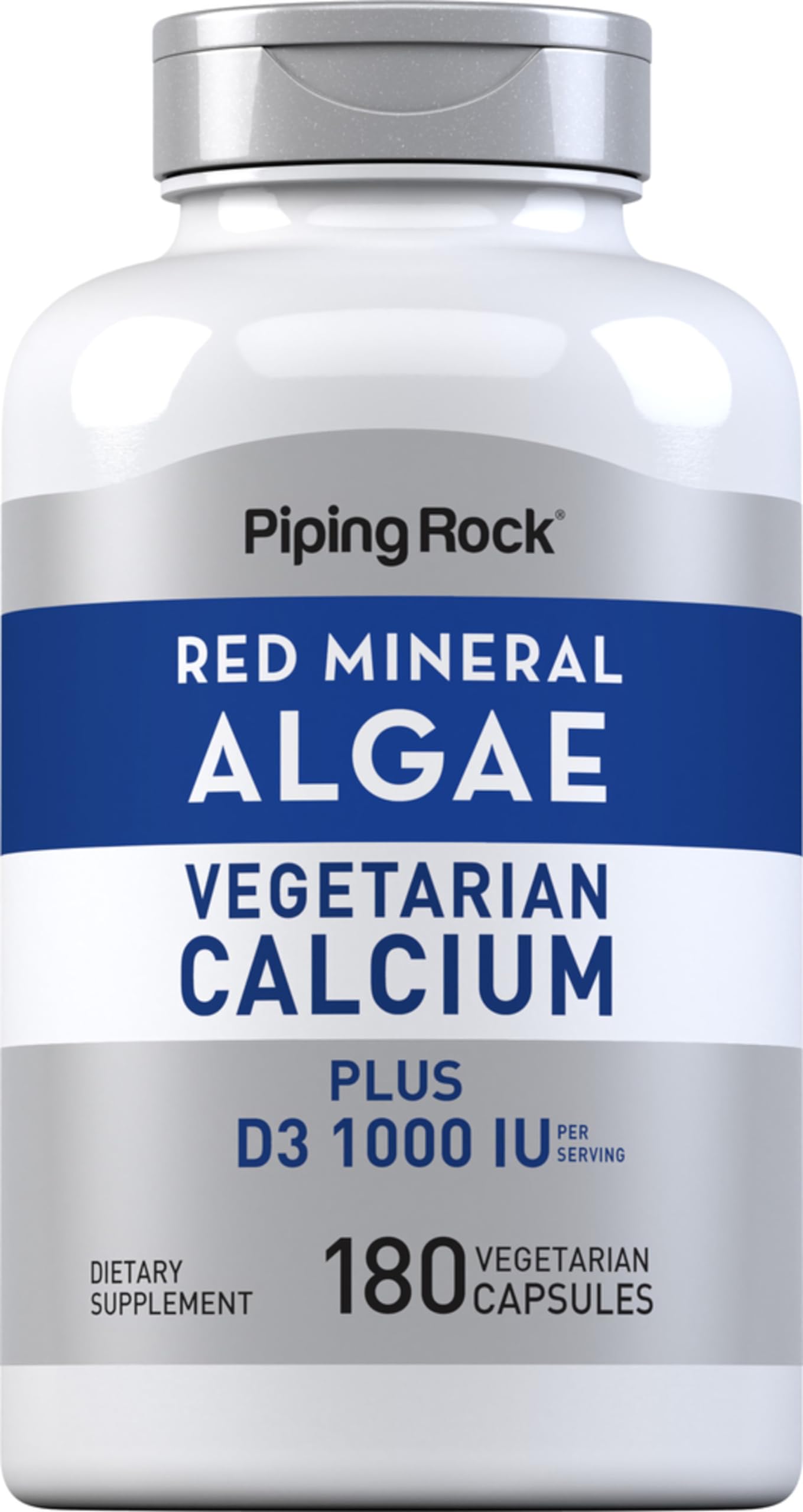 Piping Rock Red Mineral Algae bottle – Vegetarian Calcium, 180 capsules