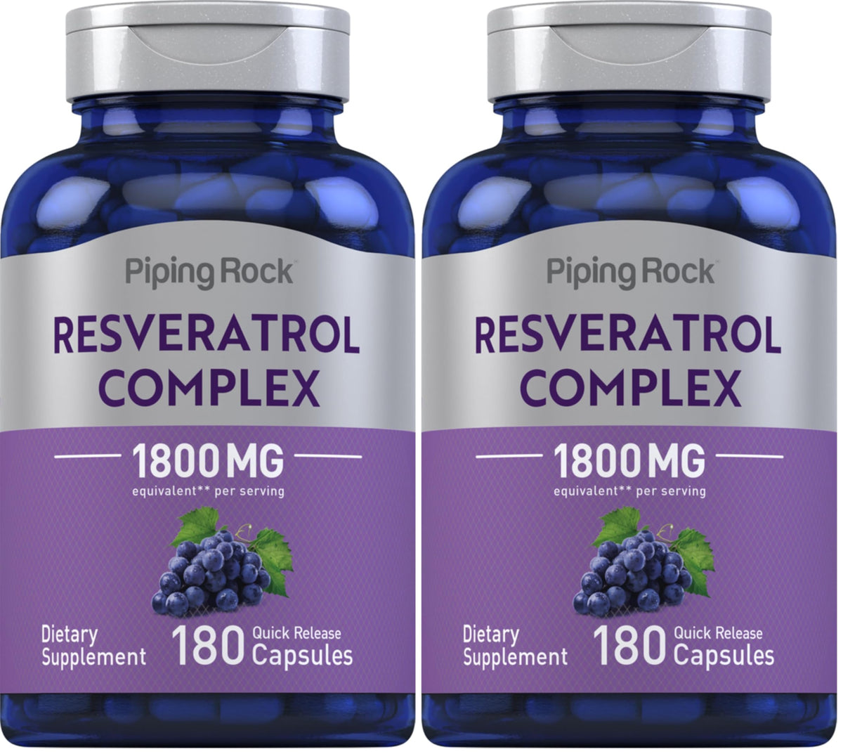 Piping Rock Resveratrol Complex bottle, 1800 mg per serving, 180 capsules, pack of 2