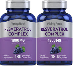 Piping Rock Resveratrol Complex bottle, 1800 mg per serving, 180 capsules, pack of 2