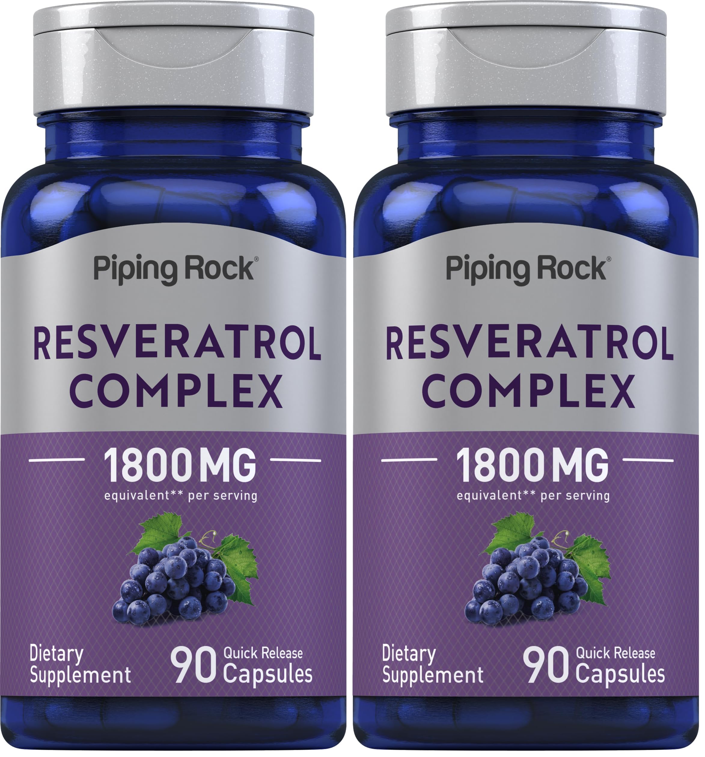 Piping Rock Resveratrol Complex 1800 mg bottle – 90 capsules, Pack of 2