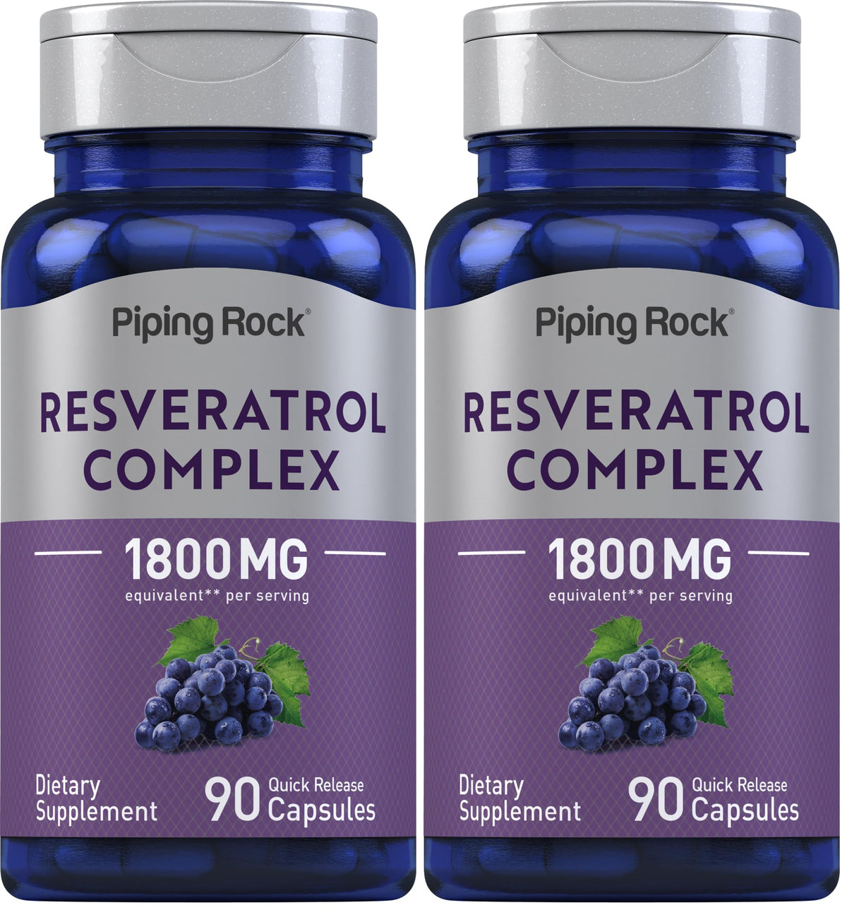 Piping Rock Resveratrol Complex 1800 mg bottle – 90 capsules, Pack of 2