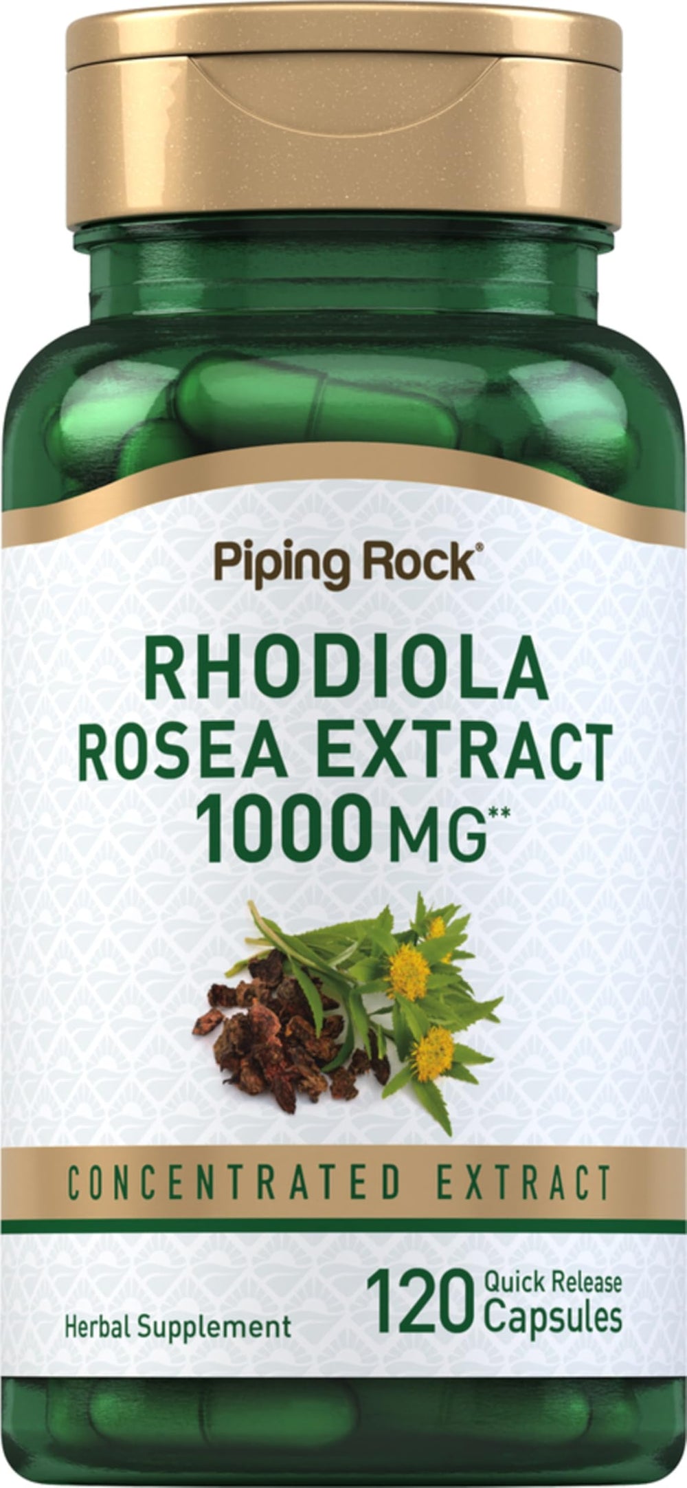 Piping Rock Rhodiola Rosea Extract Supplement bottle front view