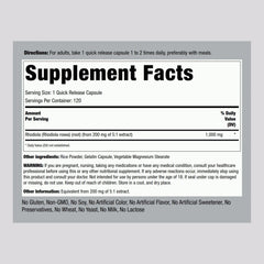 Label close-up showing Rhodiola Rosea 1000mg and 120 capsules
