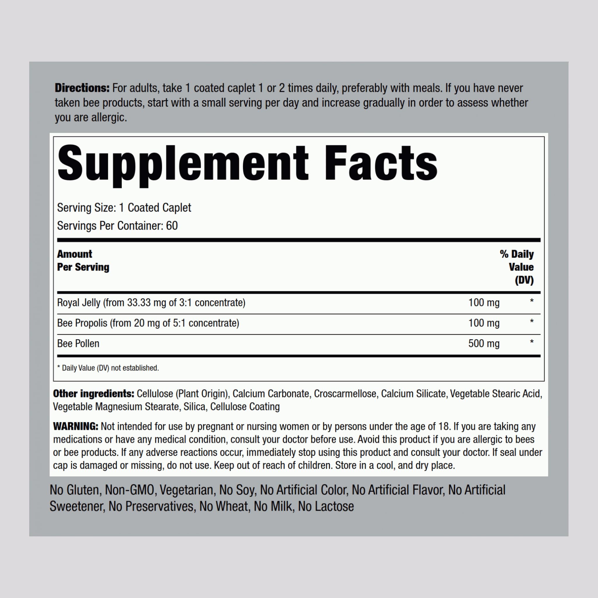 Piping Rock caplets with packaging highlighting gluten-free and non-GMO features.