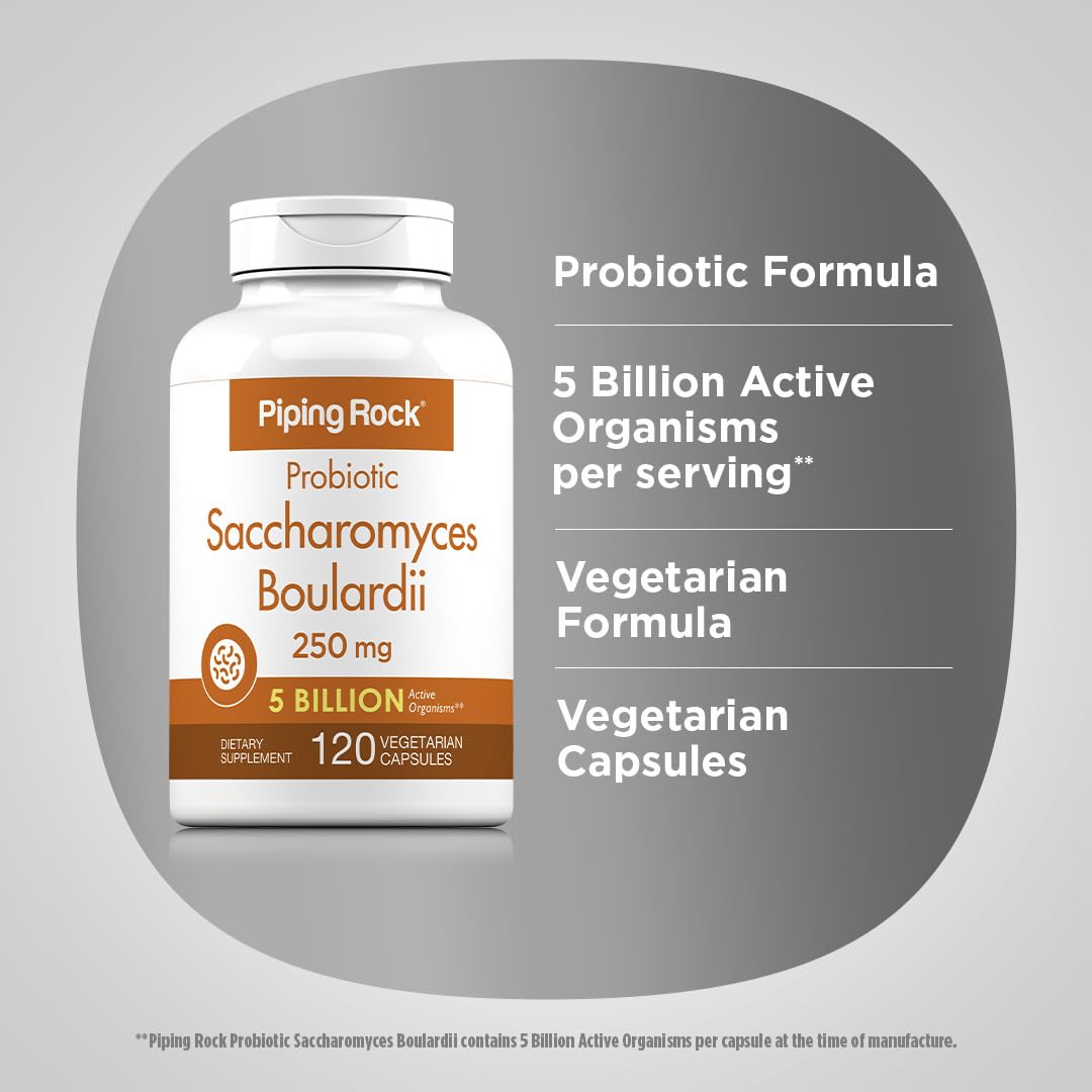 Piping Rock Saccharomyces boulardii probiotic bottle on white background