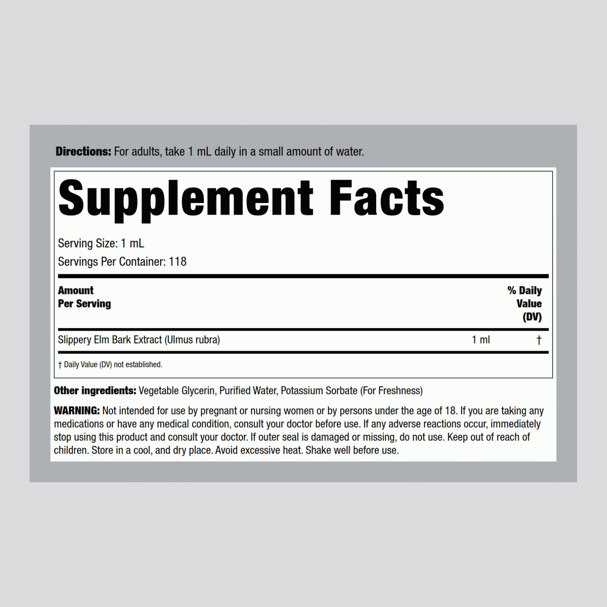 Front view of Piping Rock Slippery Elm Bark Liquid Drops bottle