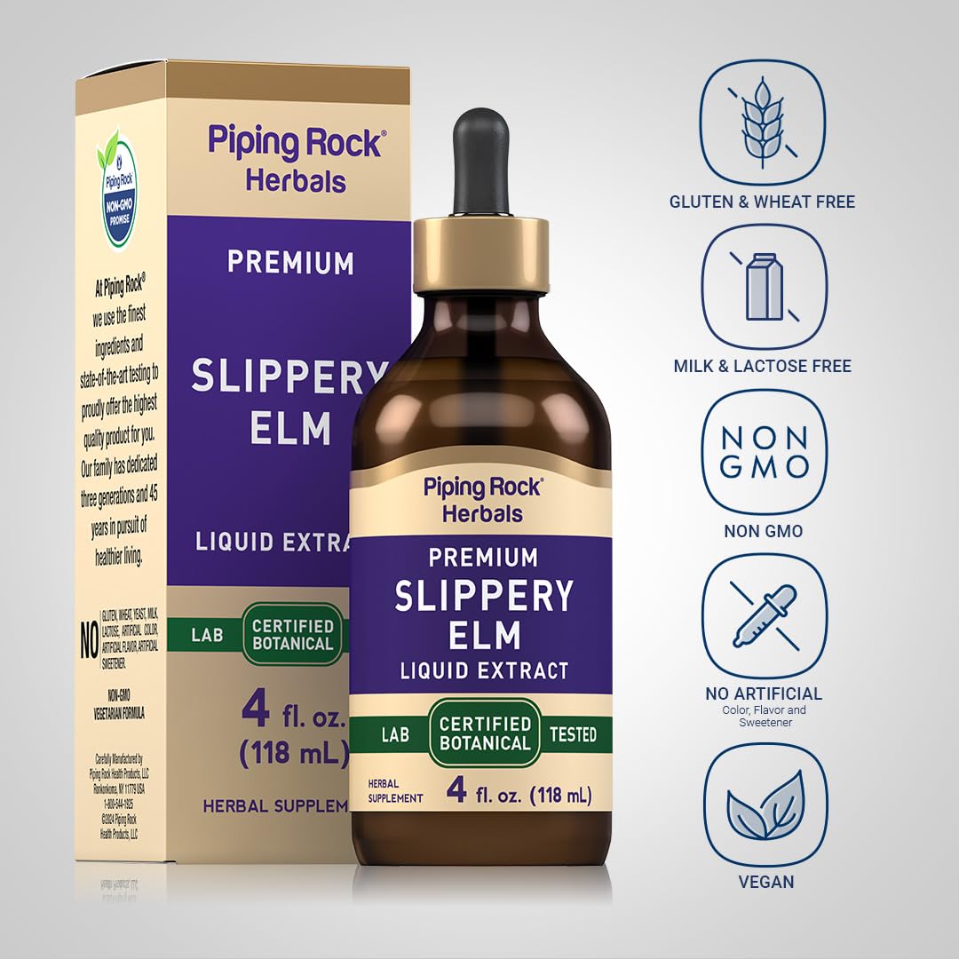 Close-up of ingredients for Slippery Elm Bark Liquid Drops