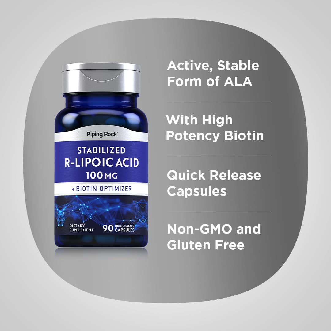 Ingredients panel for Piping Rock Stabilized R-Lipoic Acid 100mg