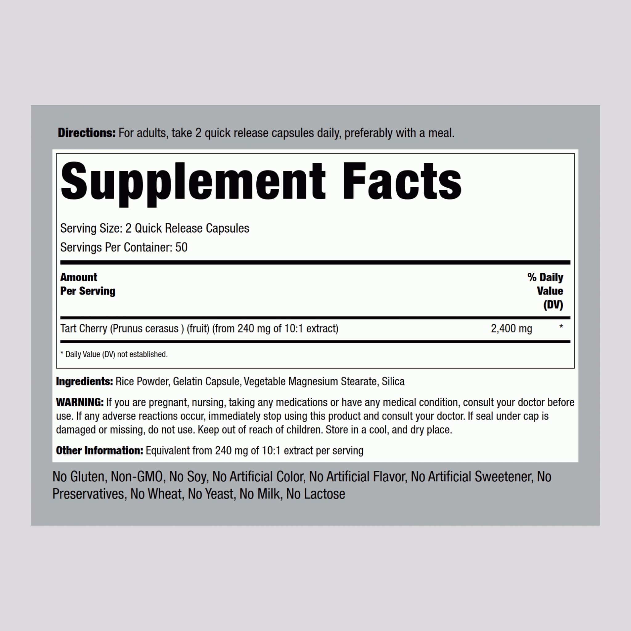 Product label close-up showing 2400 mg per serving