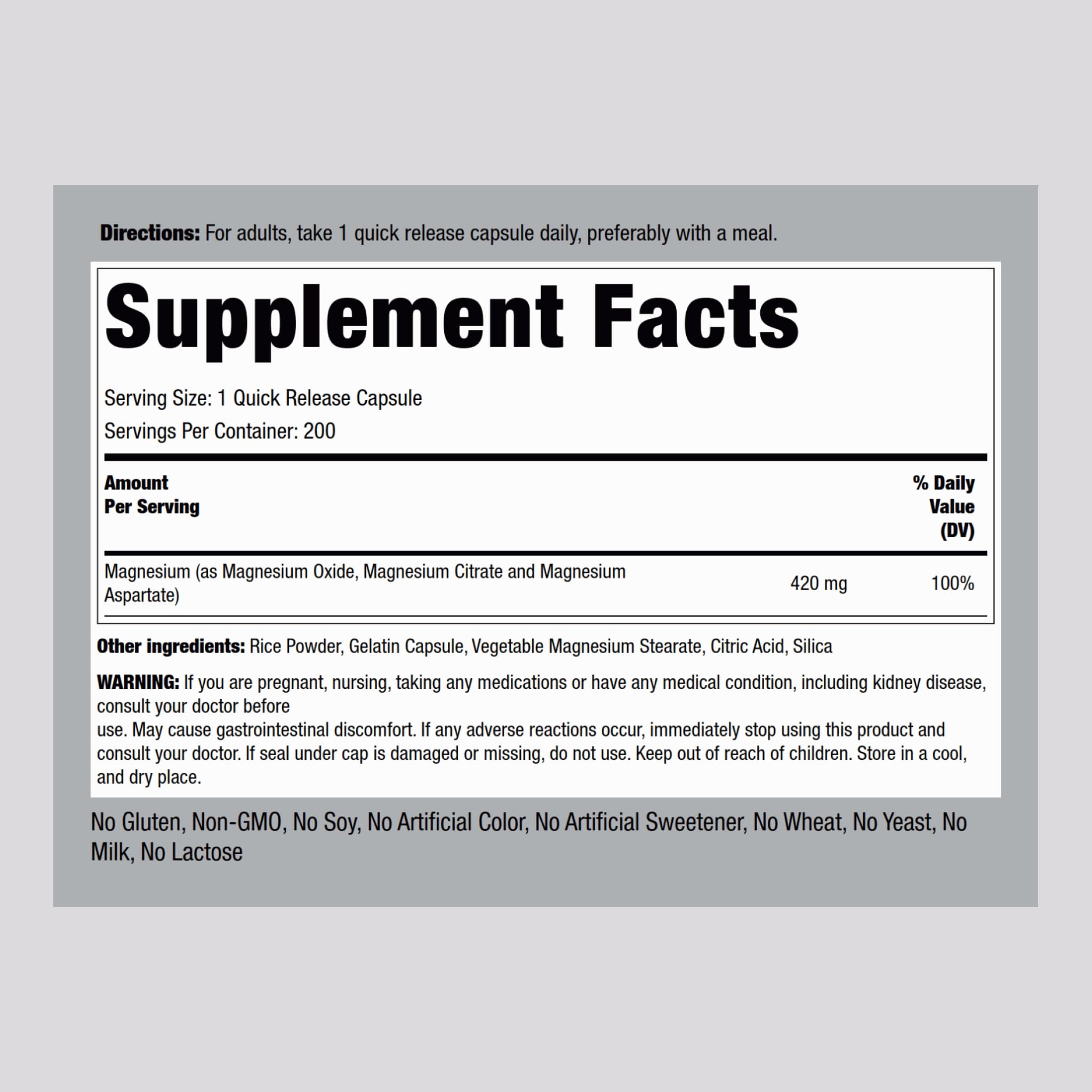 Back label with supplement facts