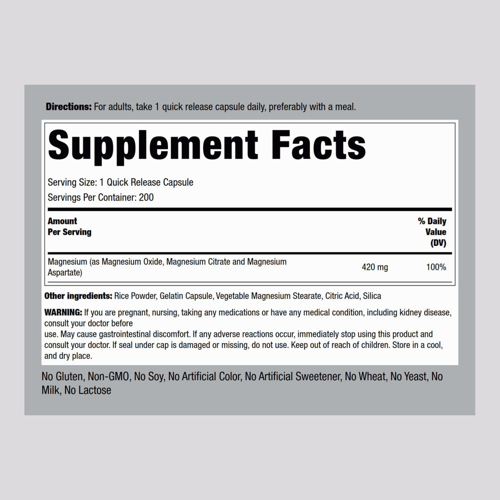 Back label with supplement facts