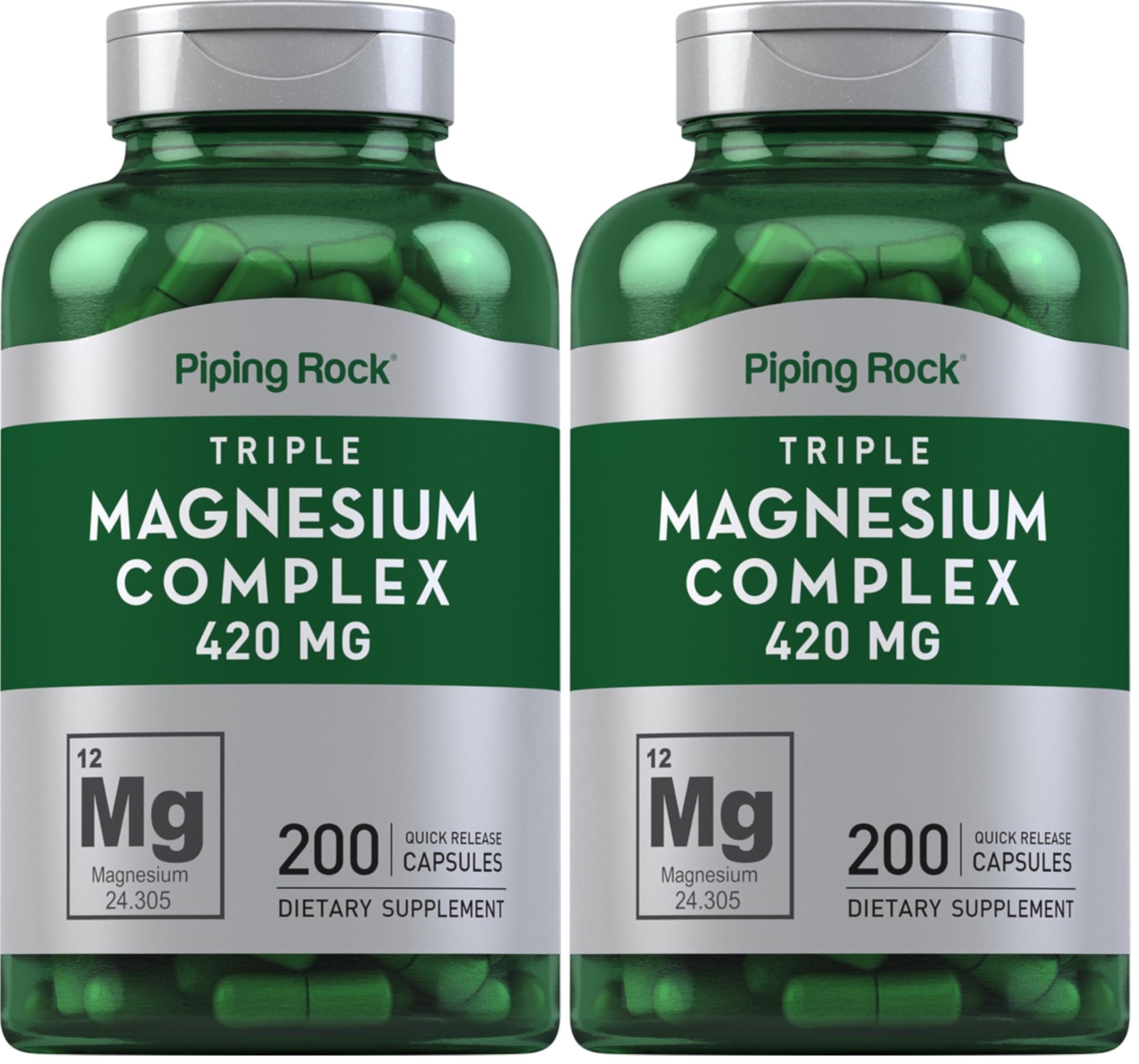 Front label of Piping Rock Triple Magnesium Complex bottle