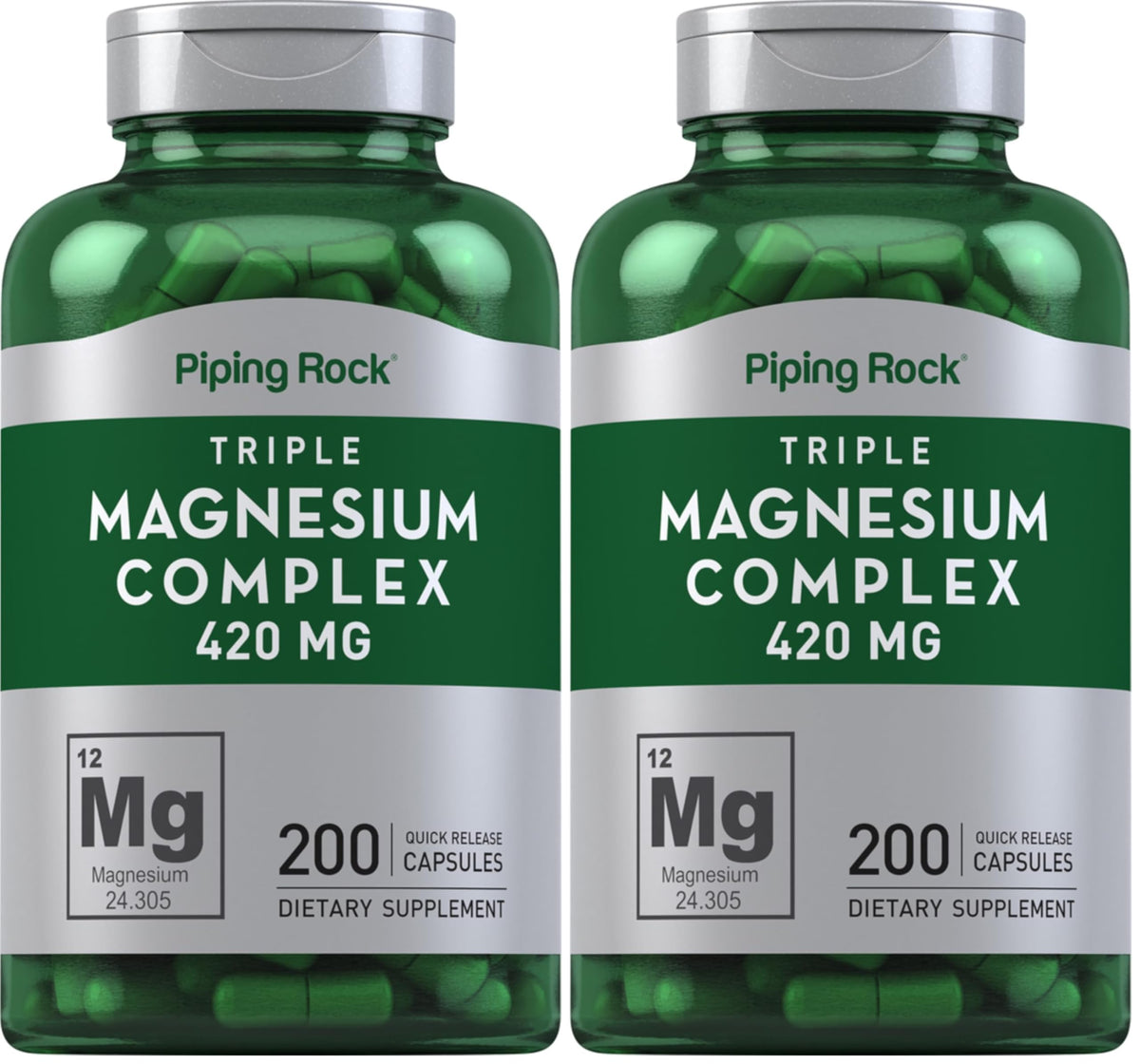 Front label of Piping Rock Triple Magnesium Complex bottle