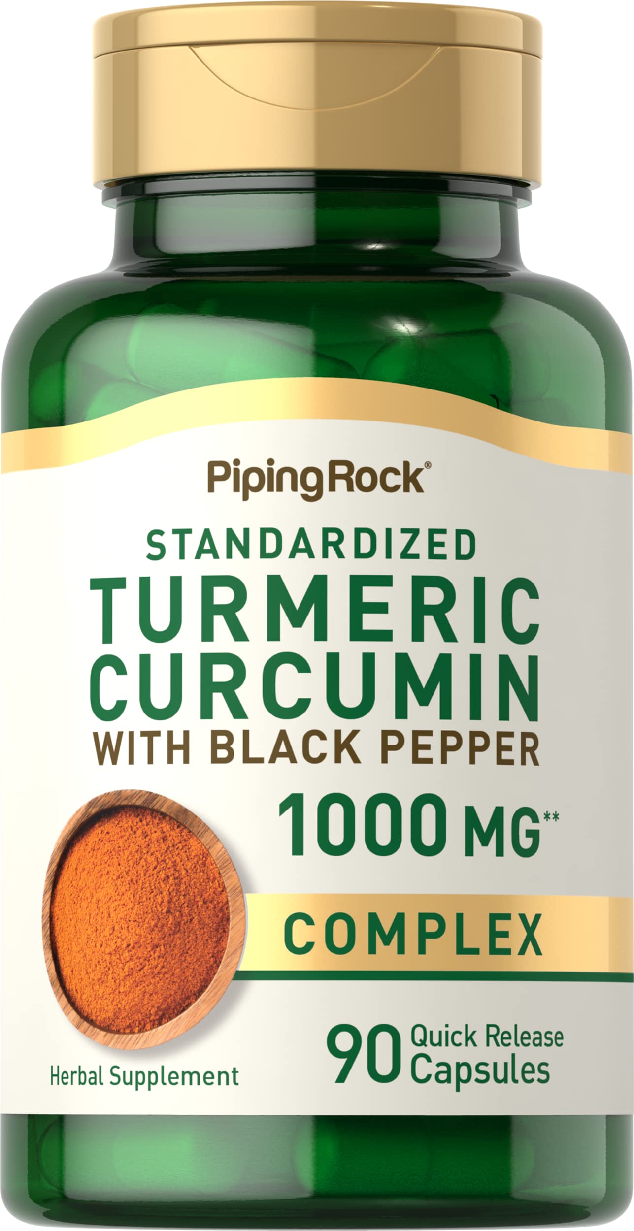 Piping Rock Turmeric Curcumin 1000mg bottle with Black Pepper label
