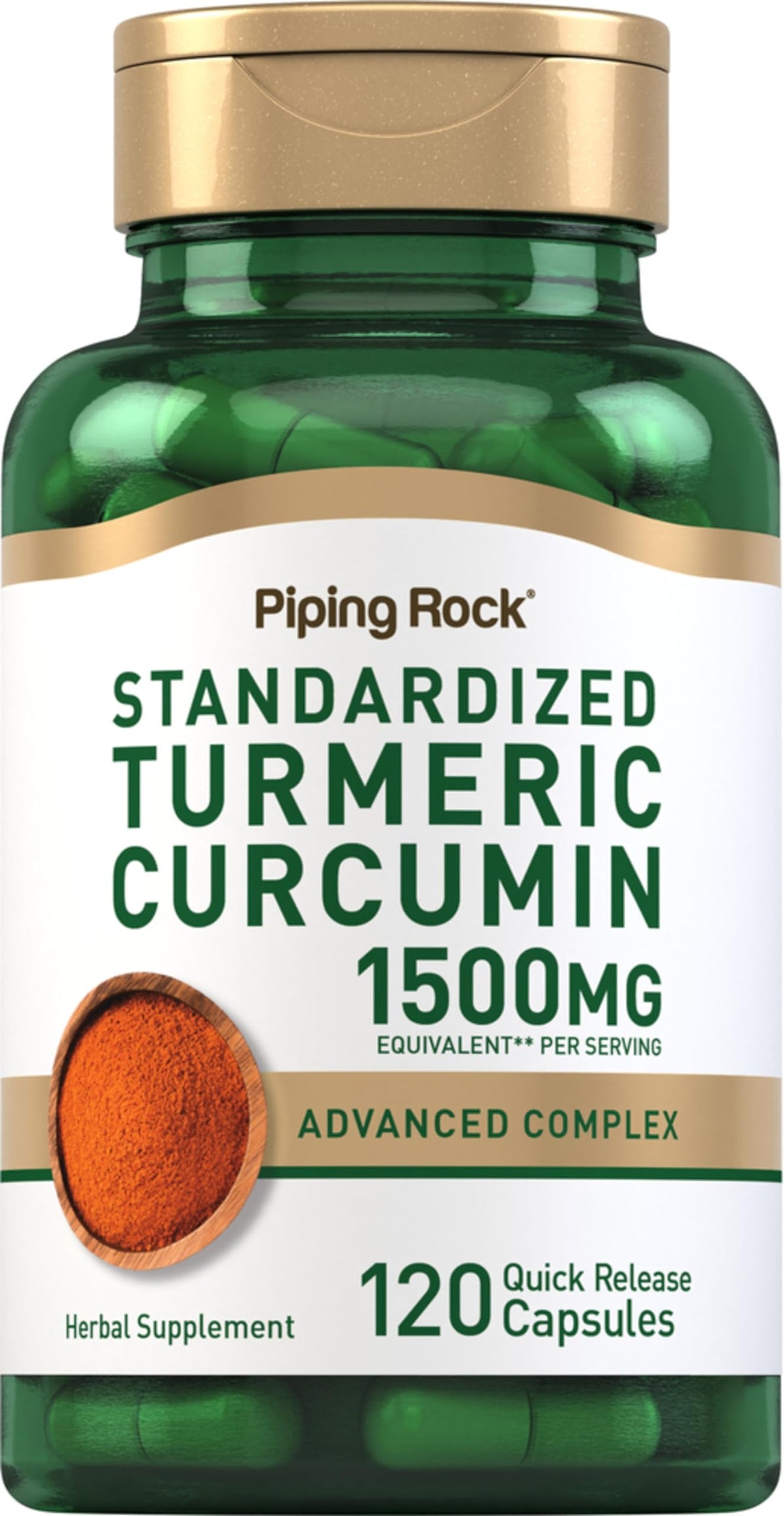 Piping Rock Turmeric Curcumin Complex 1500mg bottle - front view