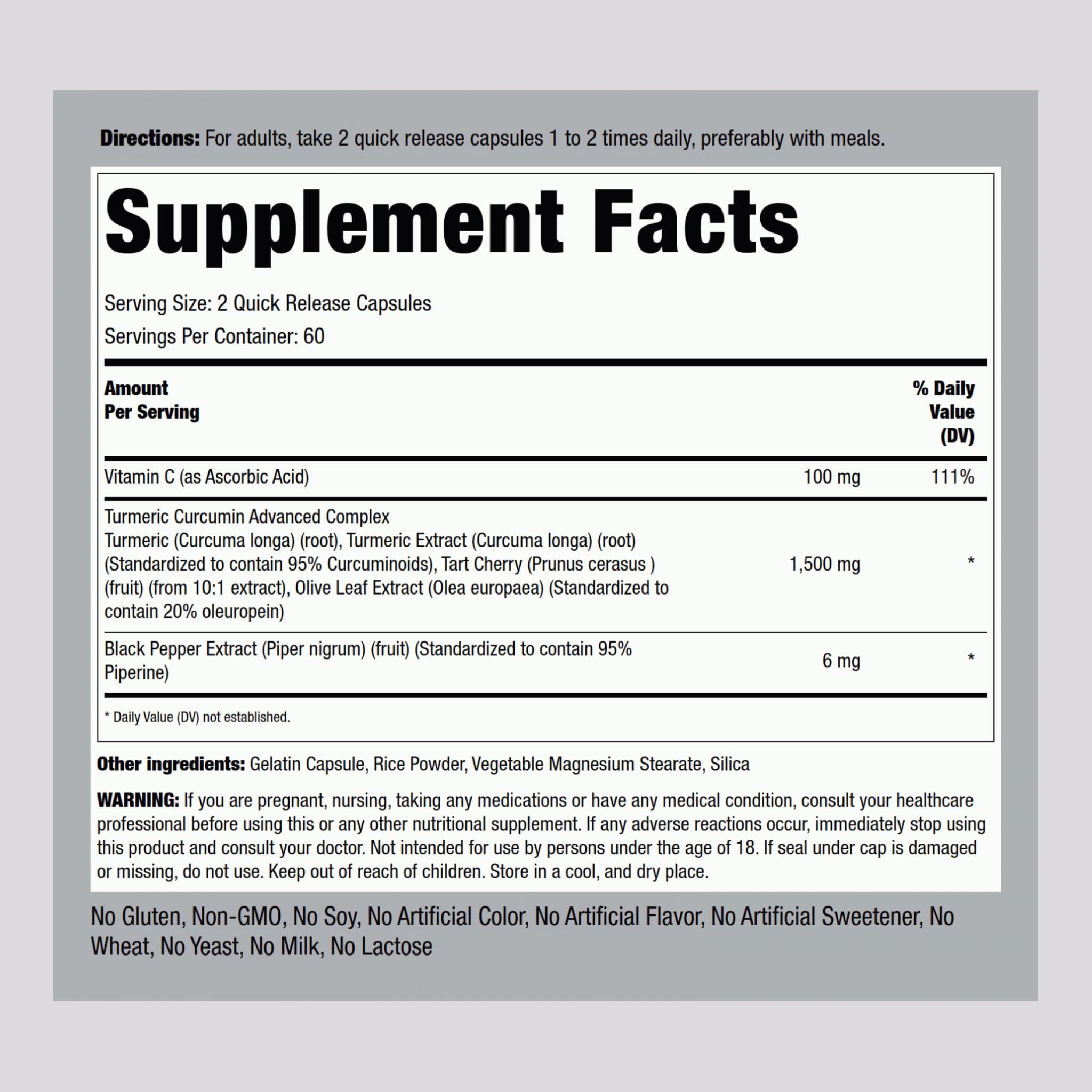 Label close-up showing standardized 95% curcuminoid extract