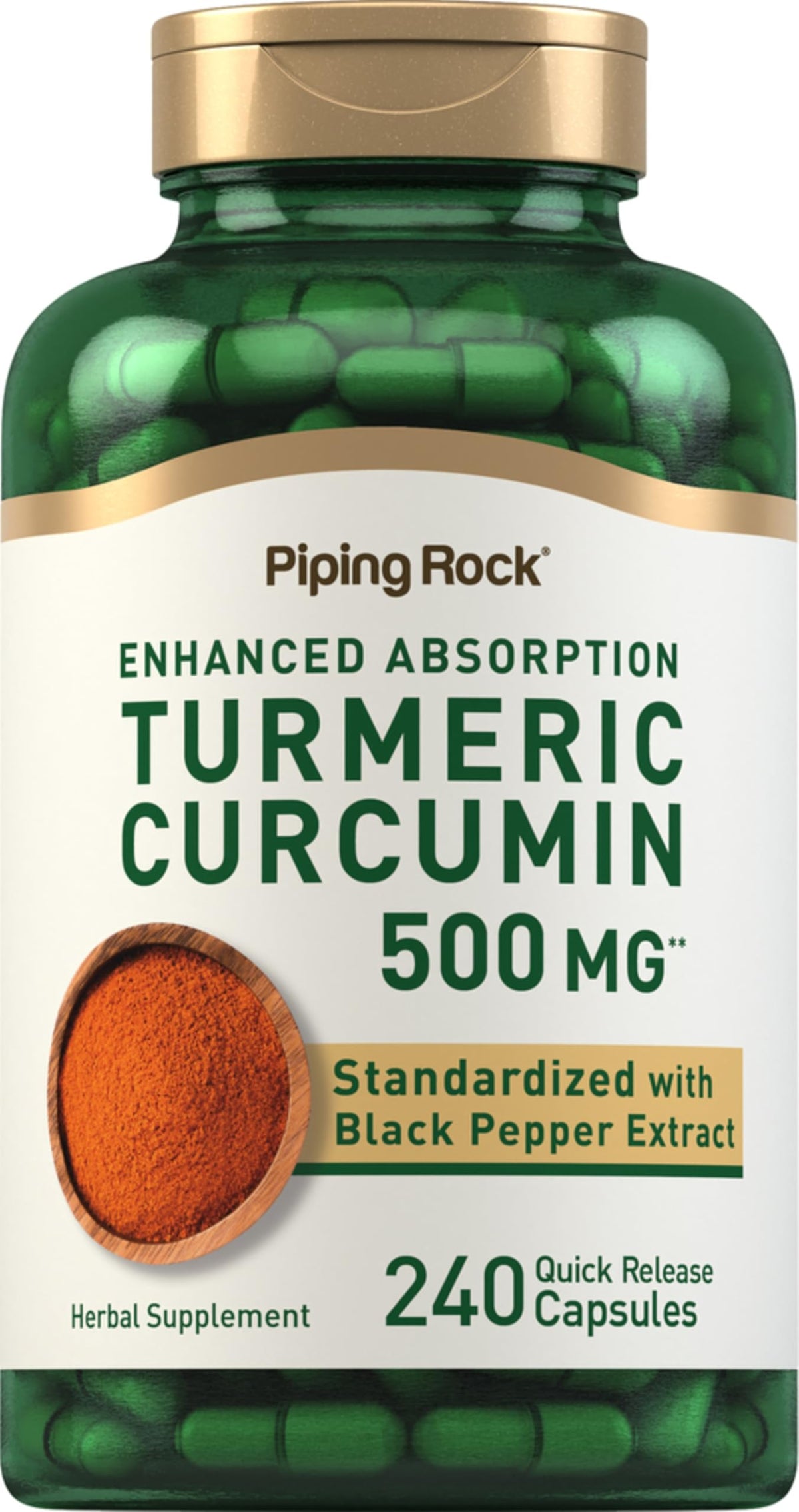 Piping Rock Turmeric Curcumin 500 mg bottle front view
