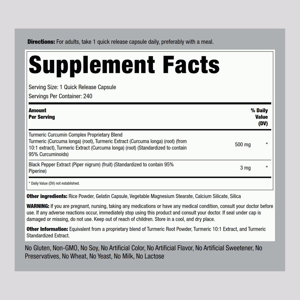Turmeric Curcumin 500 mg capsules inside bottle