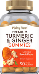 Bottle of Piping Rock Turmeric & Ginger Gummies in Peach Flavor – 90 Count