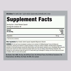 Close-up of Vinpocetine 30mg bottle label