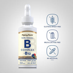 Berry flavor Vitamin B Complex liquid drops bottle close-up