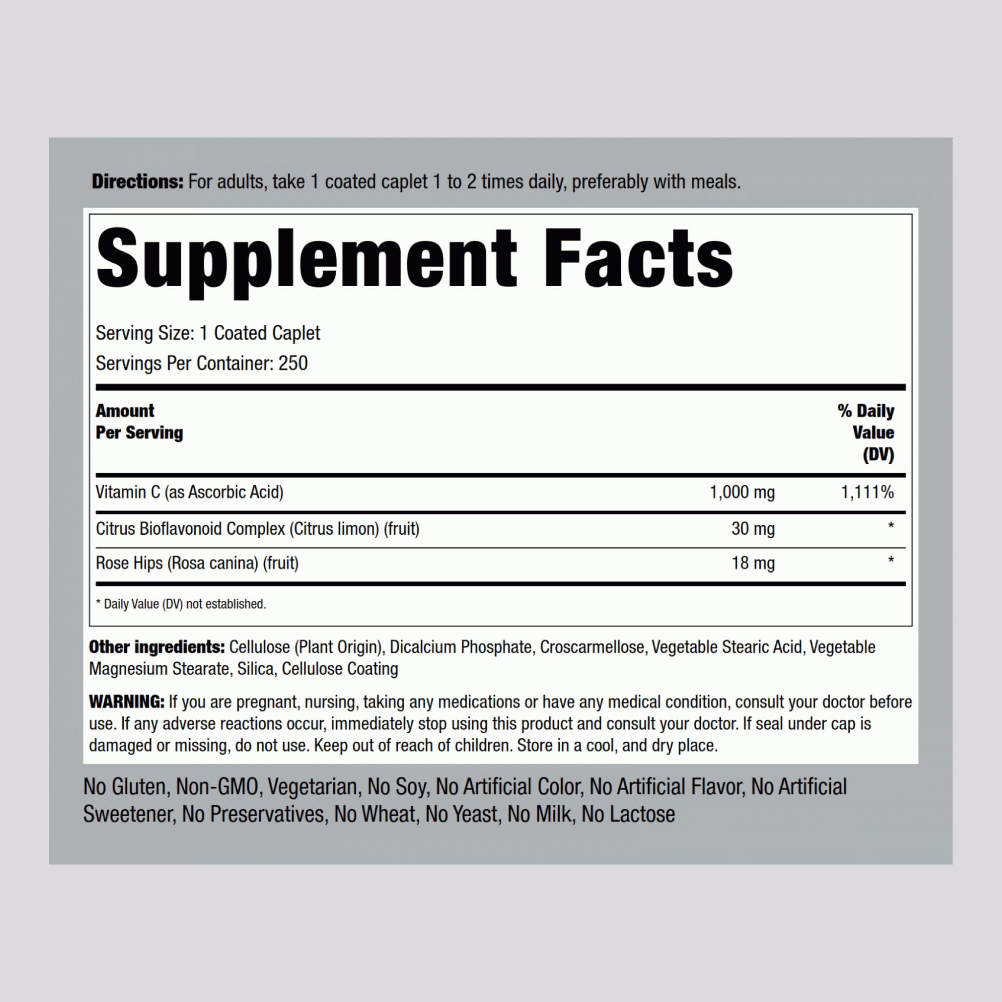 Coated Vitamin C caplets close-up