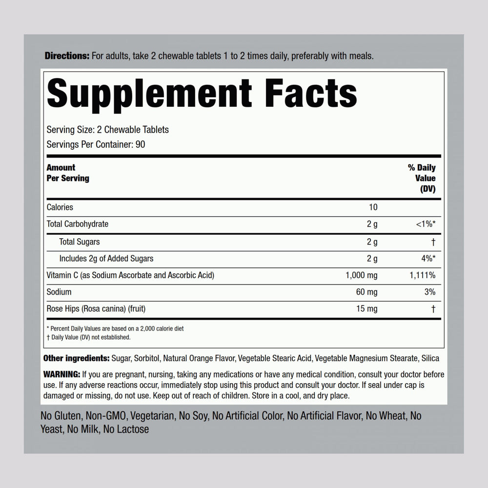 Bottle of Piping Rock Vitamin C Chewable 1000mg orange flavor
