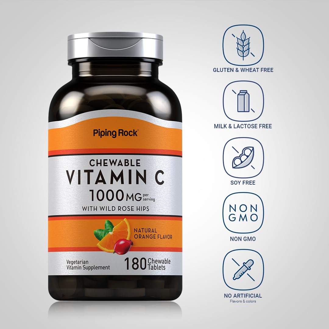 Piping Rock Vitamin C Chewable 1000mg orange flavor label