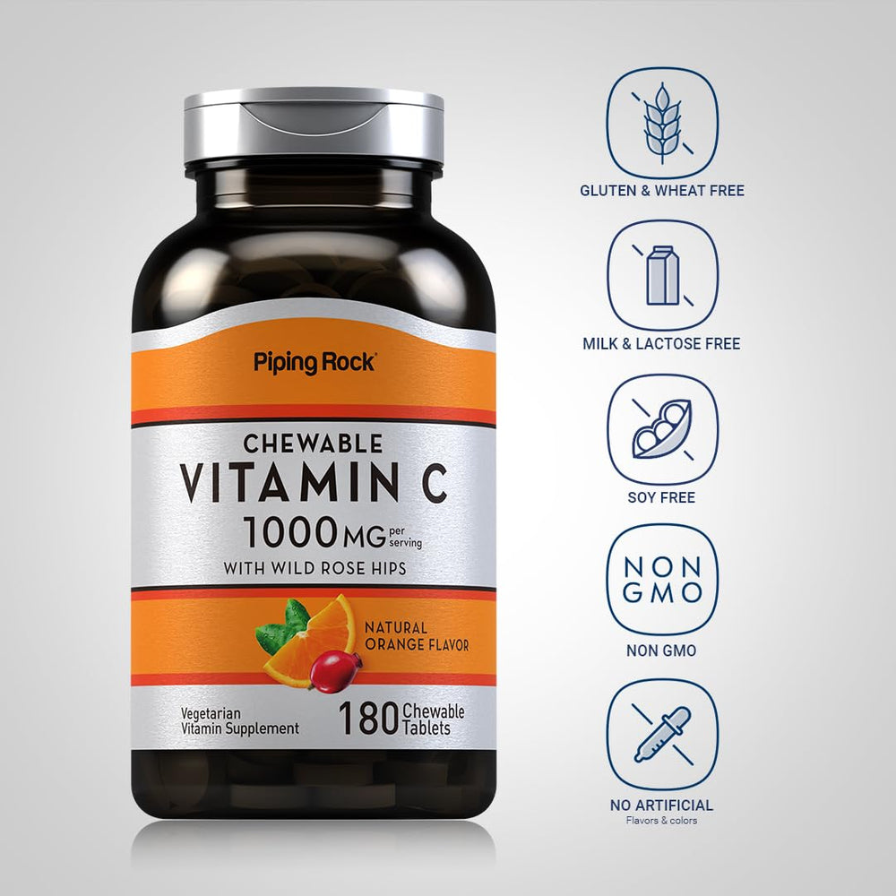 Piping Rock Vitamin C Chewable 1000mg orange flavor label