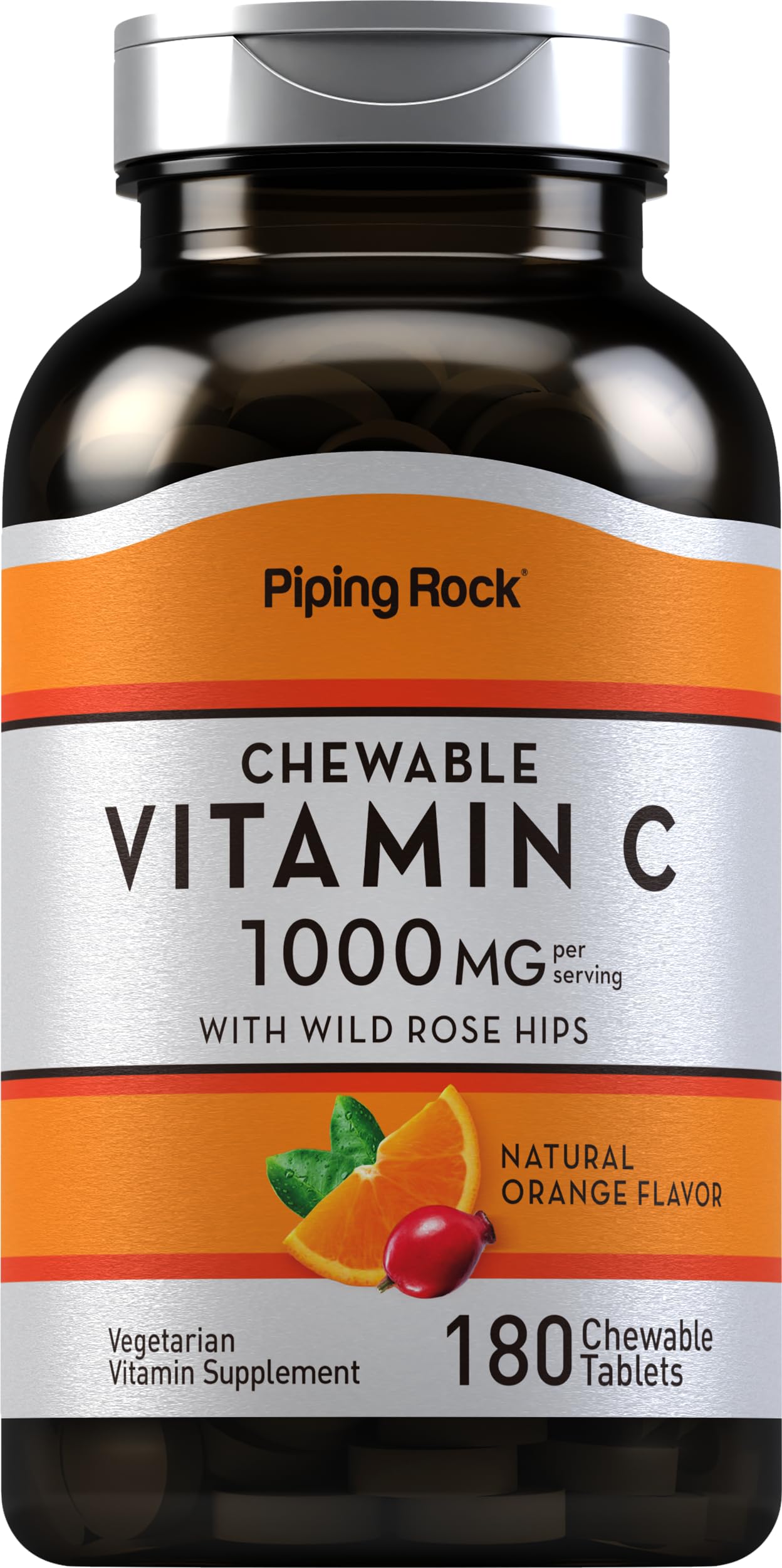 Piping Rock Vitamin C Chewable 1000mg orange tablets - 180 count