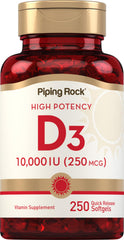 Bottle of Piping Rock Vitamin D3 10000 IU softgels