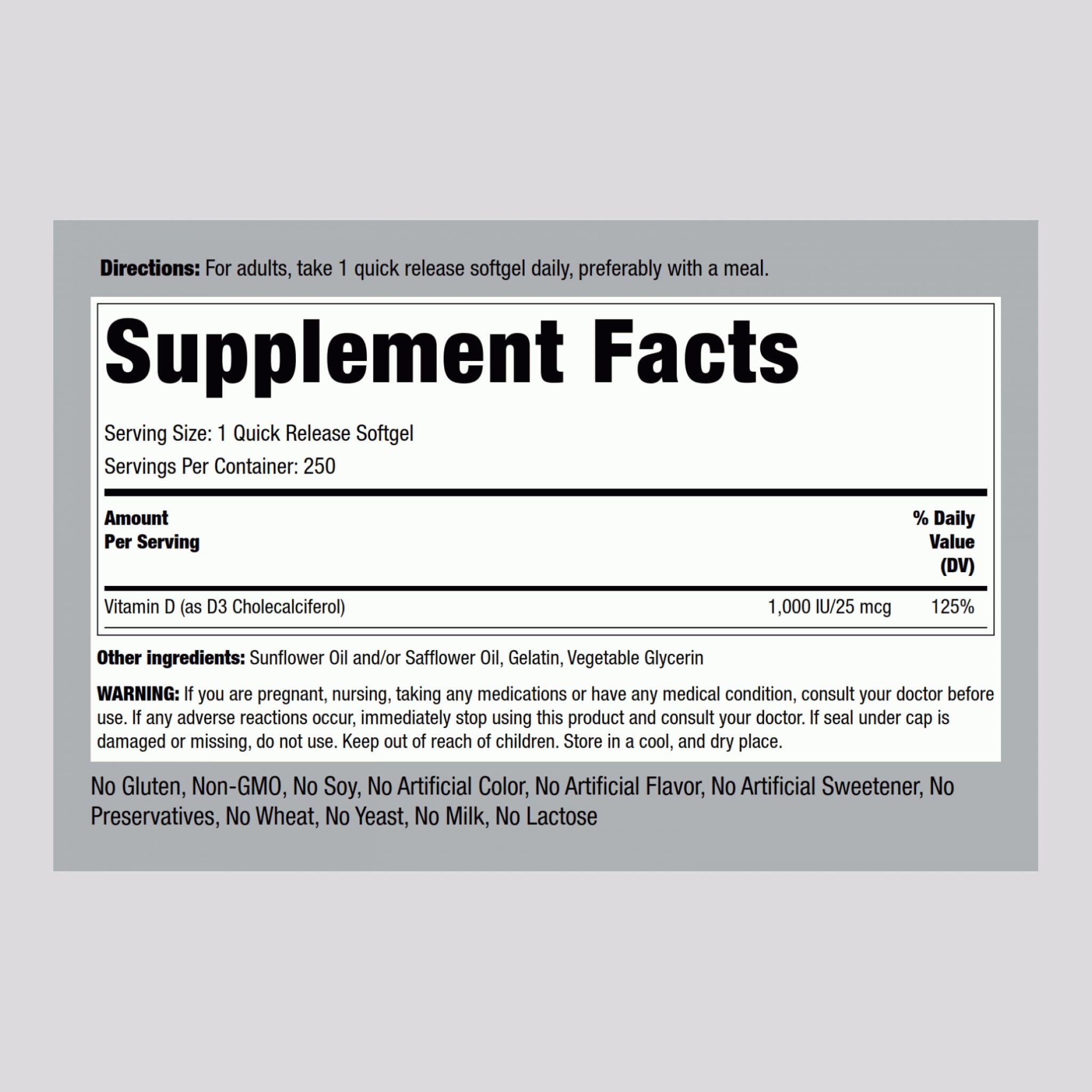 Back view of bottle showing supplement facts
