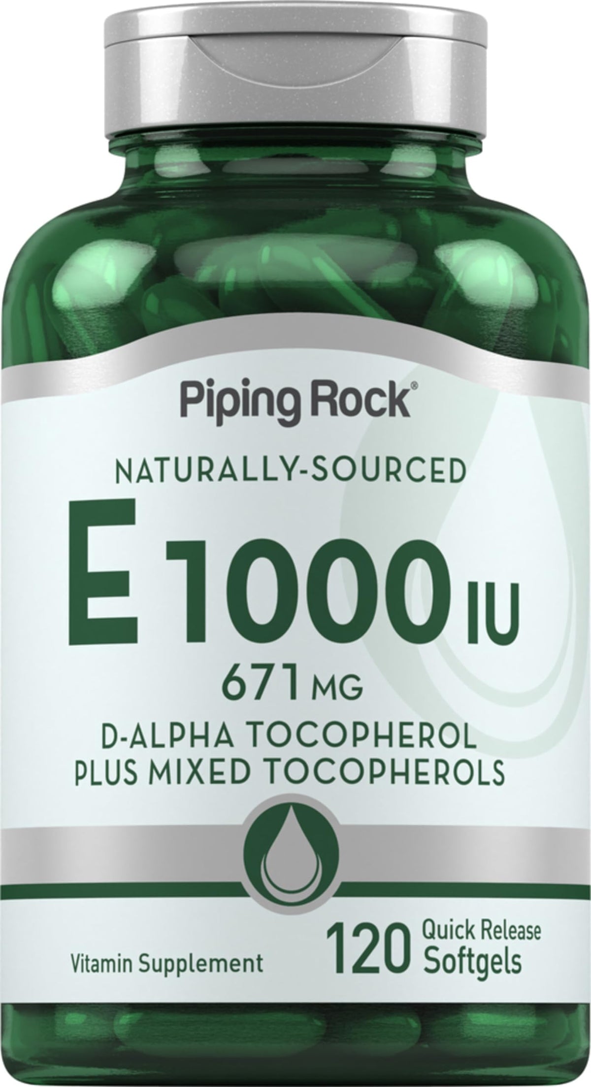 Piping Rock Vitamin E 1000 IU Softgels bottle front view