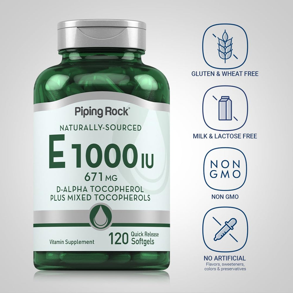 Piping Rock Vitamin E 1000 IU Softgels bottle label