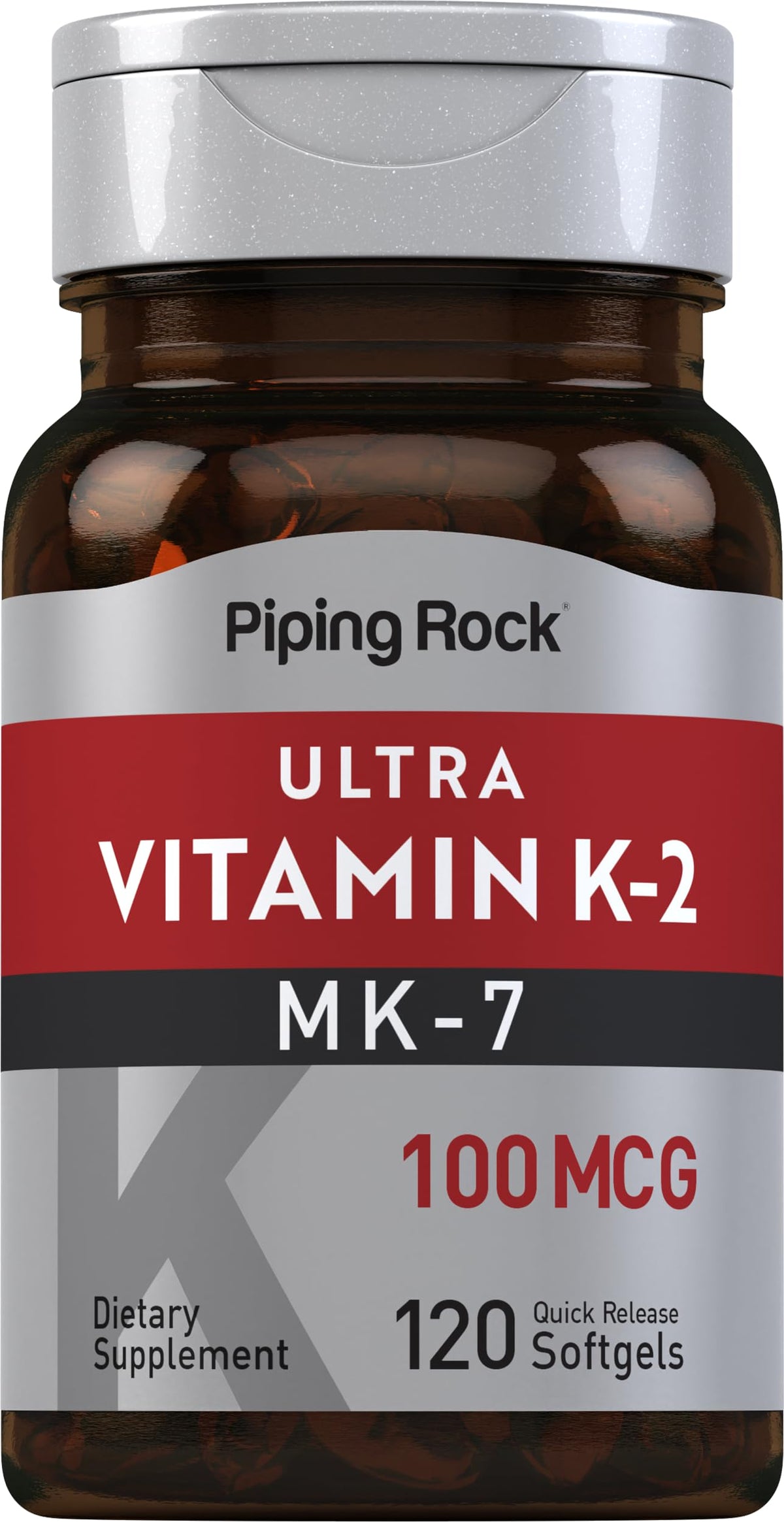 Piping Rock Vitamin K2 MK7 bottle front view with label