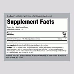 Close-up of Vitamin K2 MK7 bottle back label