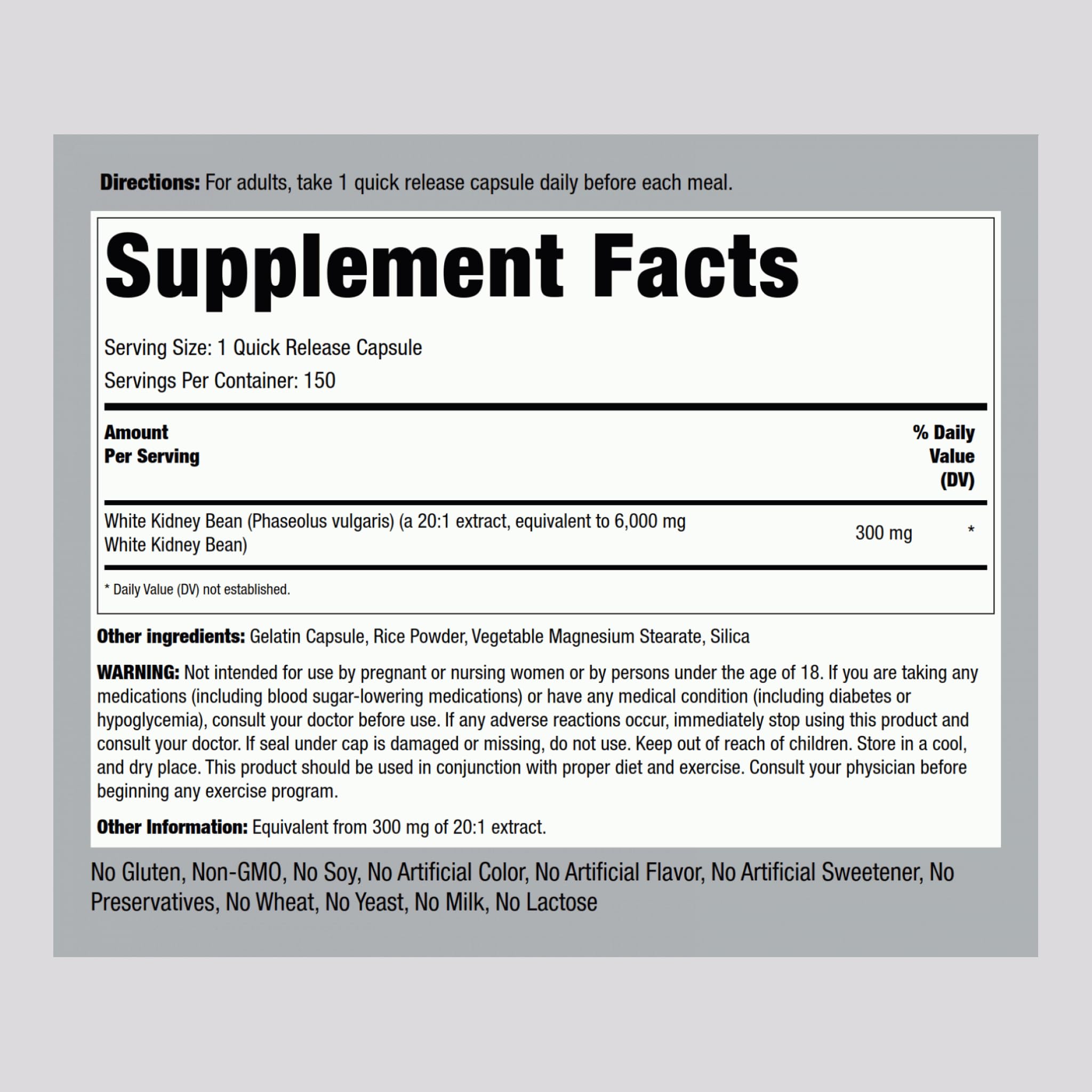 Piping Rock White Kidney Bean Extract bottle standing upright