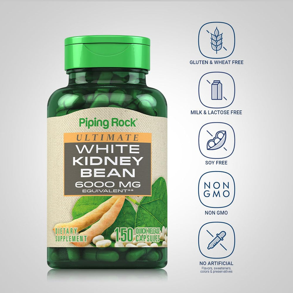 White Kidney Bean Extract capsules spilled on white surface