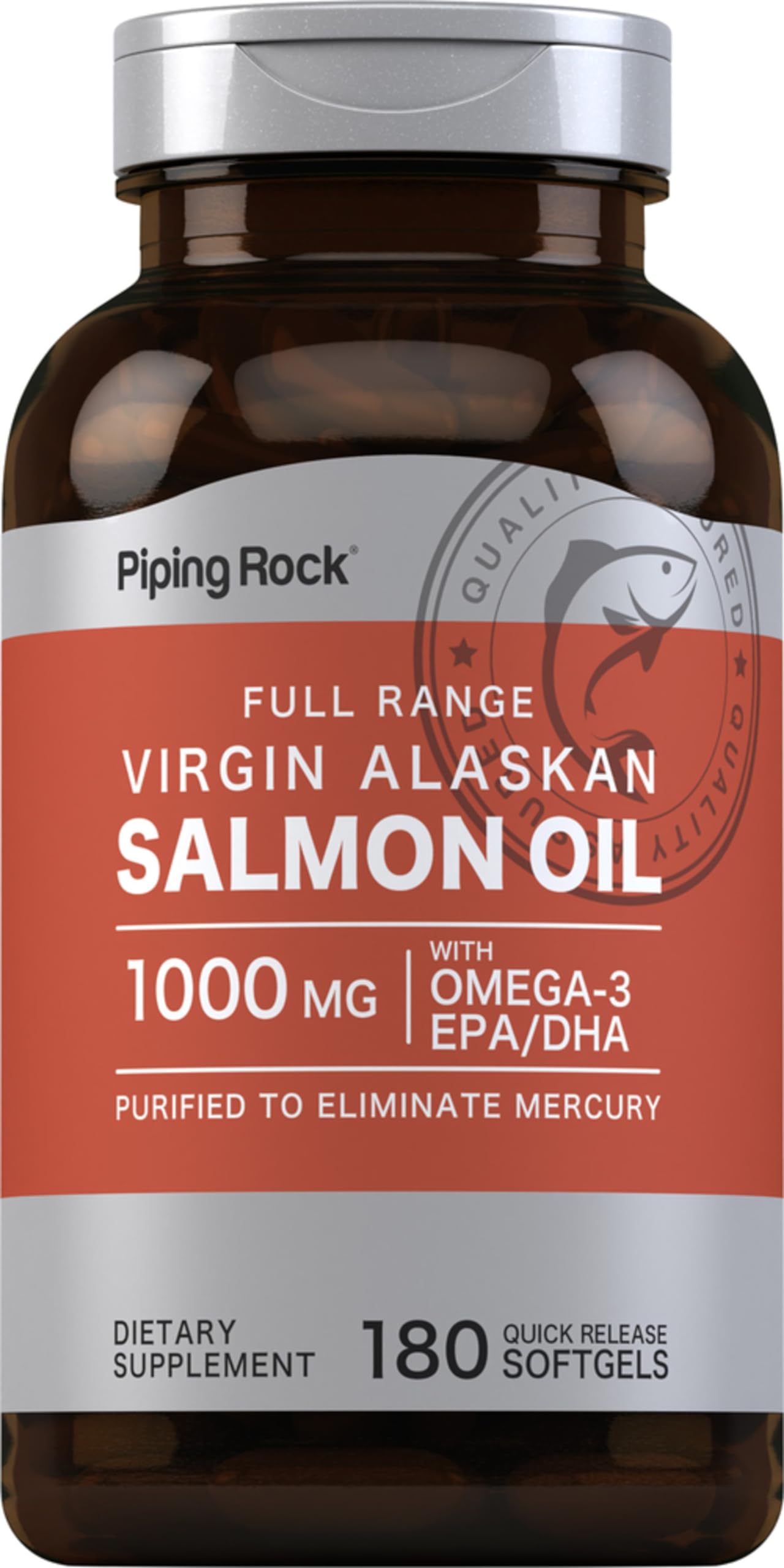 Piping Rock Wild Alaskan Salmon Fish Oil bottle with 1000mg per softgel